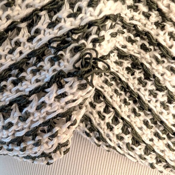 Alice + Olivia Womens Sz M?  Cream Green Striped Open Knit Linen Rayon Sweater - Picture 5 of 8